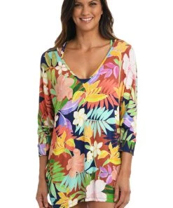 Citrus In The Tropics V-Neck Tunic Tops