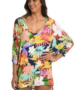 Citrus In The Tropics V-Neck Tunic Tops