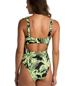Citrus Abstract Palm Reversible Over-The-Shoulder One Piece One-Piece