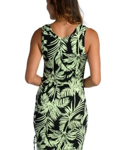 Citrus Abstract Palm Over-The-Shoulder Midi Dress Cover Ups