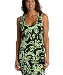 Citrus Abstract Palm Over-The-Shoulder Midi Dress Cover Ups