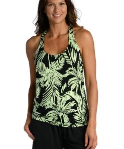 Citrus Tops Abstract Palm Scoop-Neck Tank Top