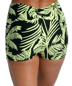 Citrus Bottoms Abstract Palm Reversible Mid-Waist Bike Short