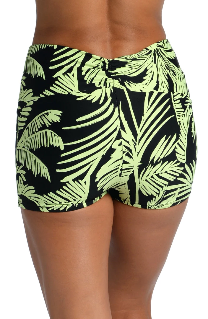 Citrus Bottoms Abstract Palm Reversible Mid-Waist Bike Short