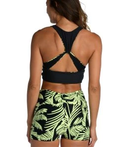 Citrus Bottoms Abstract Palm Reversible Mid-Waist Bike Short