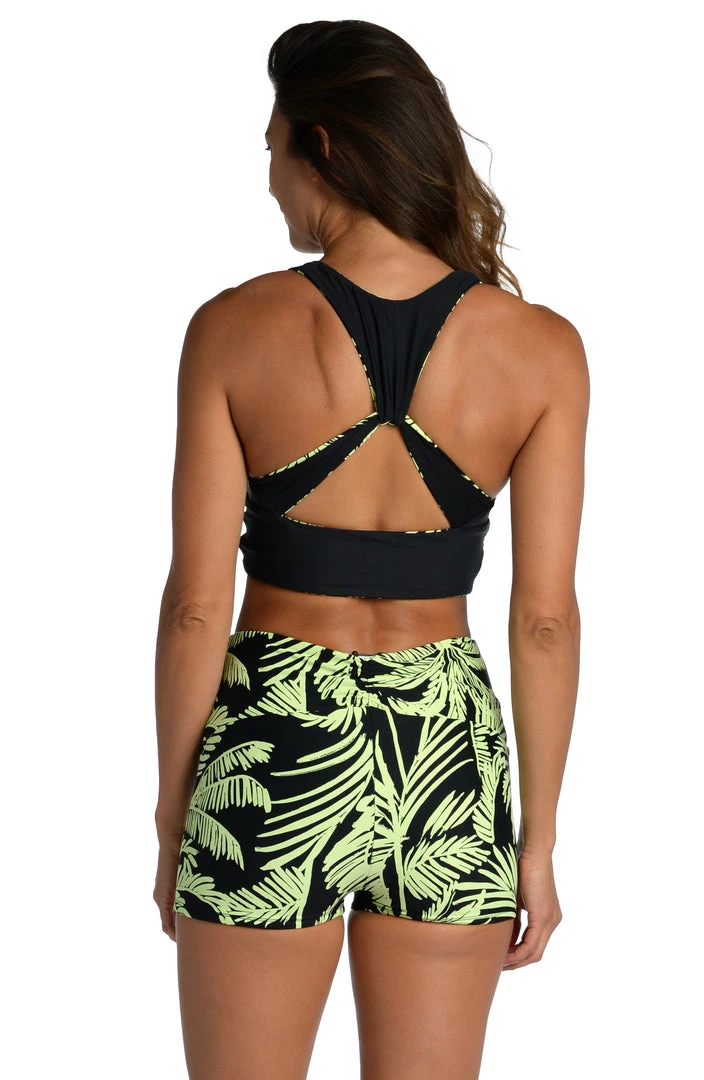 Citrus Bottoms Abstract Palm Reversible Mid-Waist Bike Short