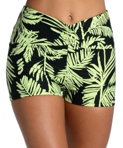 Citrus Bottoms Abstract Palm Reversible Mid-Waist Bike Short