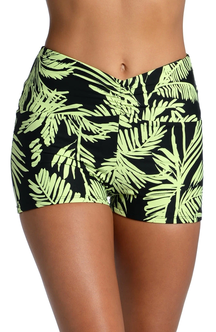 Citrus Bottoms Abstract Palm Reversible Mid-Waist Bike Short