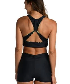 Citrus Bottoms Abstract Palm Reversible Mid-Waist Bike Short