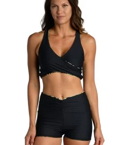 Citrus Bottoms Abstract Palm Reversible Mid-Waist Bike Short