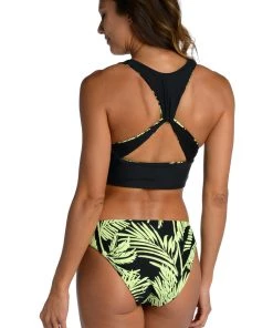 Citrus Tops Abstract Palm Reversible Over-The-Shoulder Wrap Top