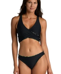 Citrus Tops Abstract Palm Reversible Over-The-Shoulder Wrap Top