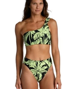 Citrus Abstract Palm Reversible One Shoulder Top Tops