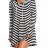 La Blanca Cover Ups Beach Cozy Slouchy Striped Hooded Sweater Cover-Up Tunic