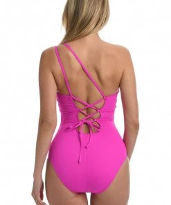 La Blanca One-Piece Island Goddess Lace Back One Shoulder One Piece