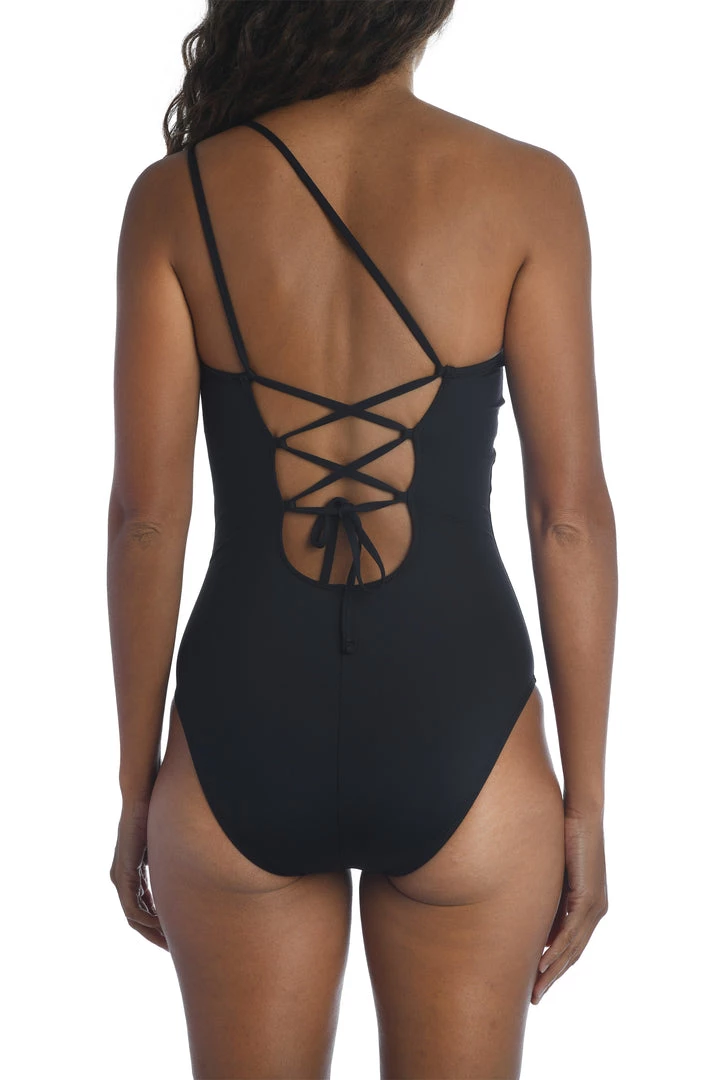 La Blanca Island Goddess Lace Back One Shoulder One Piece