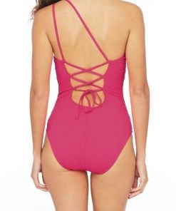 La Blanca Island Goddess Lace Back One Shoulder One Piece