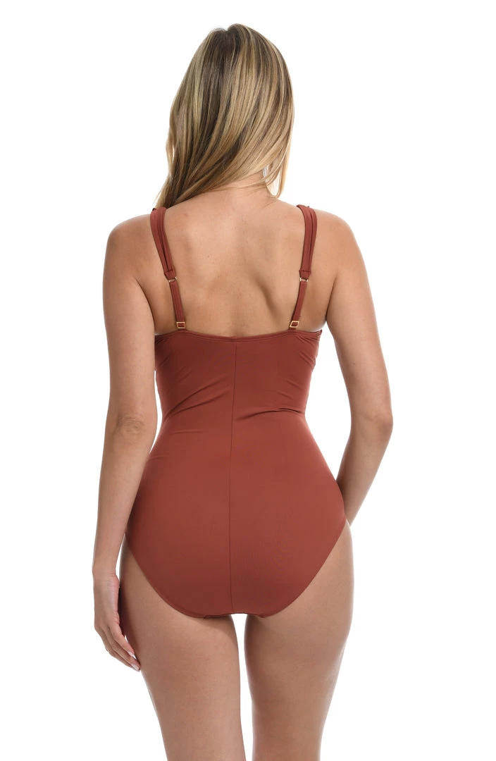 La Blanca Island Goddess Ruffle Surplice One Piece