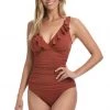 La Blanca Island Goddess Ruffle Surplice One Piece