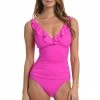 La Blanca Island Goddess Ruffle Surplice One Piece