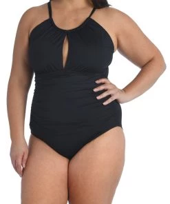 La Blanca Island Goddess High Neck Keyhole One Piece