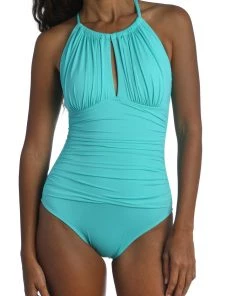 La Blanca Island Goddess High Neck Keyhole One Piece