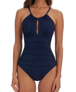 La Blanca Island Goddess High Neck Keyhole One Piece