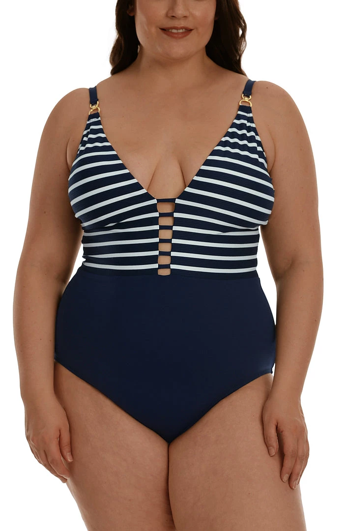 La Blanca Capri Stripe Plunge One Piece