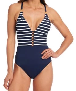 La Blanca Capri Stripe Plunge One Piece