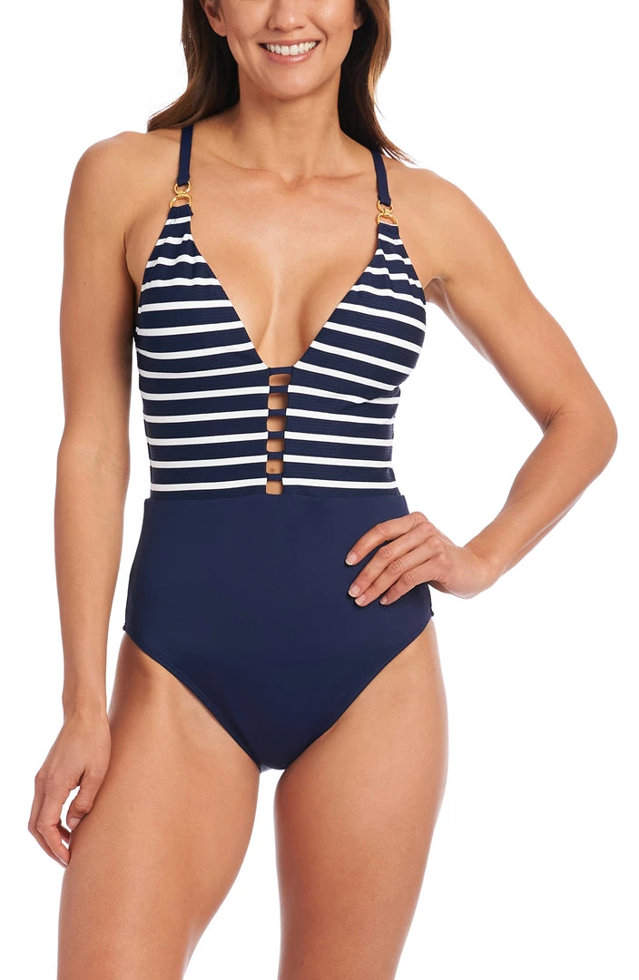 La Blanca Capri Stripe Plunge One Piece