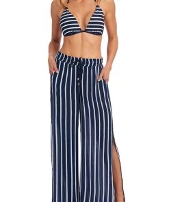 La Blanca Capri Stripe Tie Front Slit Pant