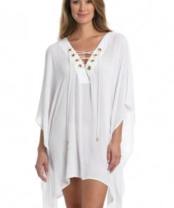 La Blanca Cover Ups Capri Lace Front Caftan Dress