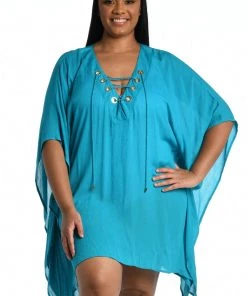 La Blanca Cover Ups Capri Lace Front Caftan Dress