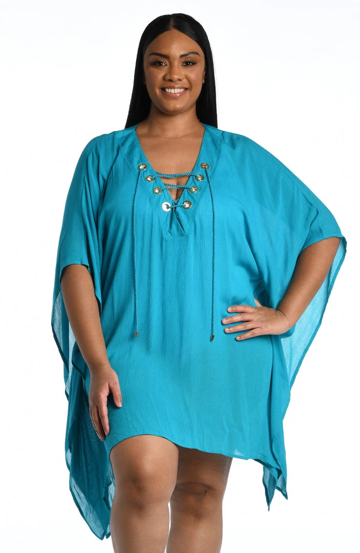 La Blanca Cover Ups Capri Lace Front Caftan Dress