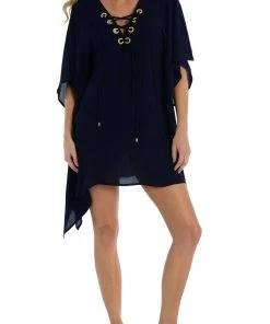 La Blanca Capri Lace Front Caftan Dress Cover Ups