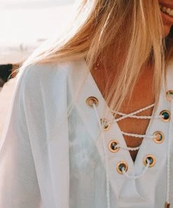 La Blanca Cover Ups Capri Lace Front Caftan Dress