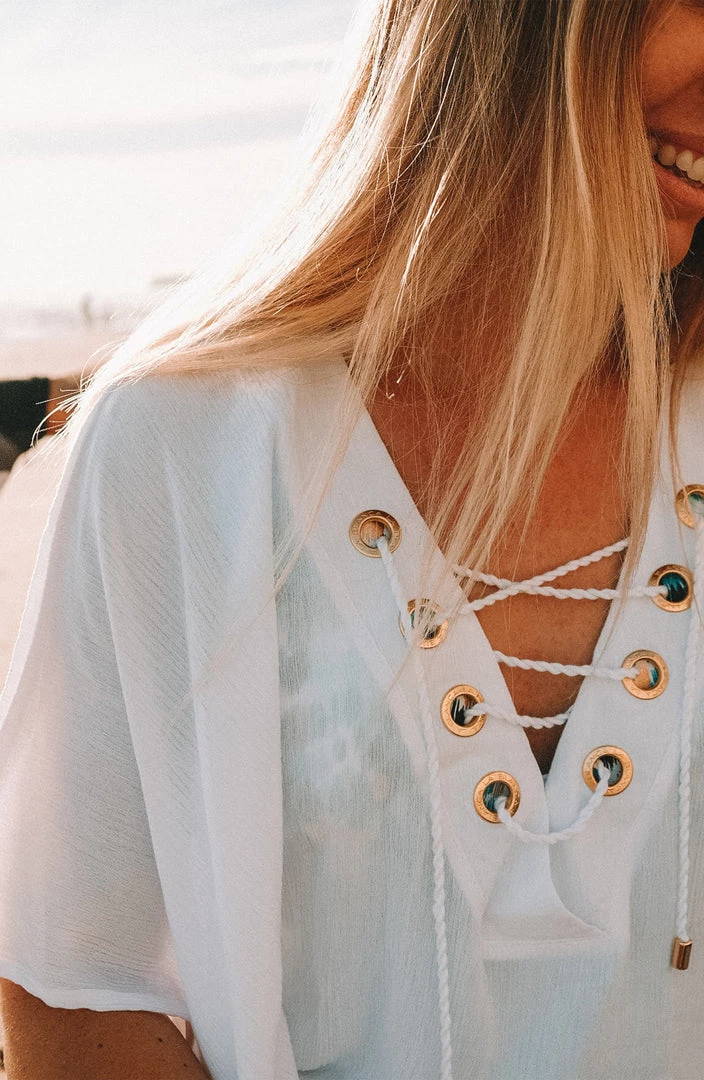 La Blanca Cover Ups Capri Lace Front Caftan Dress