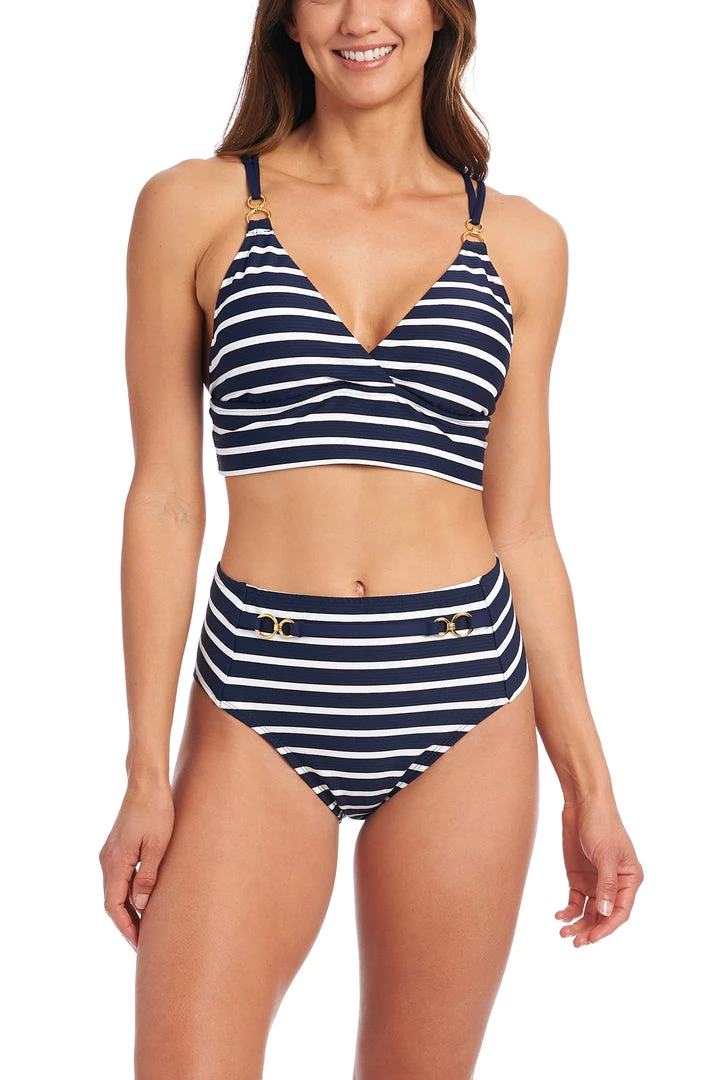 La Blanca Capri Stripe Strappy Back Midkini Top