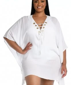 La Blanca Cover Ups Capri Lace Front Caftan Dress