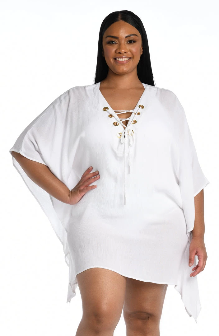 La Blanca Cover Ups Capri Lace Front Caftan Dress
