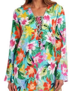 La Blanca Tropea Breeze Lace Up Tunic Cover Ups
