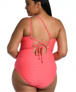 La Blanca Linea Costa Lace Back One Shoulder One Piece One-Piece