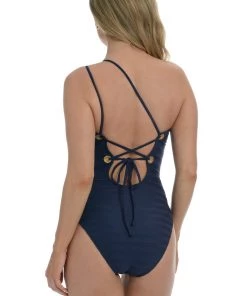 La Blanca Linea Costa Lace Back One Shoulder One Piece