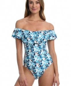 La Blanca Seaglass Shores Off Shoulder Ruffle One Piece