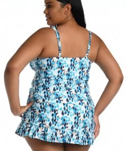 La Blanca Tops Seaglass Shores Ruffle Surplice Tankini Top