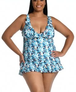 La Blanca Tops Seaglass Shores Ruffle Surplice Tankini Top