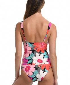 La Blanca In Full Bloom Over The Shoulder Knot Tankini Top