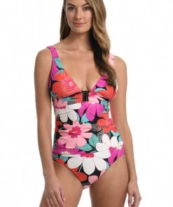 La Blanca In Full Bloom Over The Shoulder Knot Tankini Top