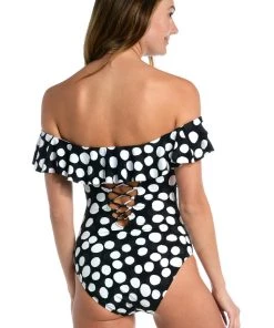 La Blanca Mod For Dot Off Shoulder Ruffle One Piece One-Piece