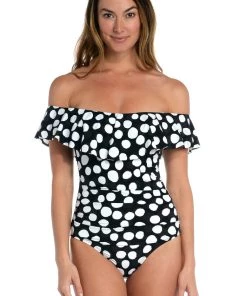 La Blanca Mod For Dot Off Shoulder Ruffle One Piece One-Piece